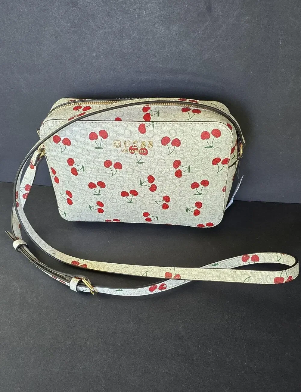 Guess Hensley Mini Crossbody Bag Womens Cherry Print Zip Adjustable Strap